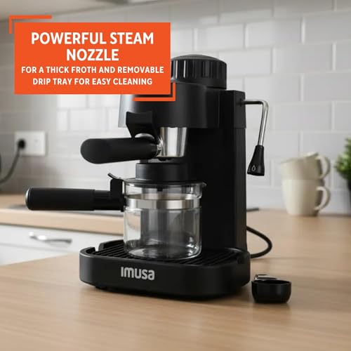 IMUSA Electric Espresso Cappuccino Maker 4 Cup Capacity with Milk Frother Black Coffee Machine for Home Barista Experience - My Kitchen Products