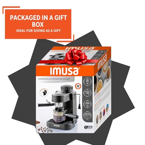 IMUSA Electric Espresso Cappuccino Maker 4 Cup Capacity with Milk Frother Black Coffee Machine for Home Barista Experience - My Kitchen Products
