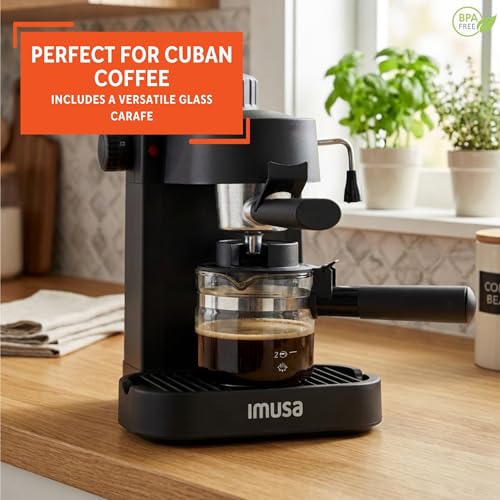 IMUSA Electric Espresso Cappuccino Maker 4 Cup Capacity with Milk Frother Black Coffee Machine for Home Barista Experience - My Kitchen Products