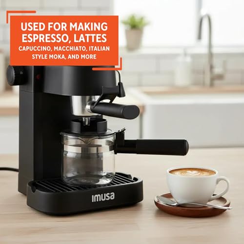 IMUSA Electric Espresso Cappuccino Maker 4 Cup Capacity with Milk Frother Black Coffee Machine for Home Barista Experience - My Kitchen Products