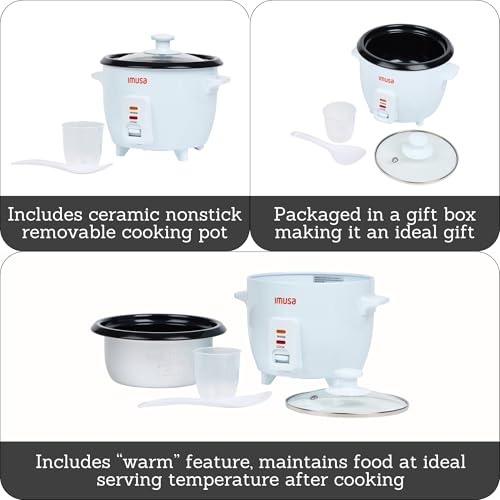 IMUSA Mini Electric Rice Cooker 6 Cup Cooked 3 Cup Uncooked – Ceramic Nonstick Pot, Small Multi Cooker for Rice, Quinoa, Oatmeal, Stew – Keep Warm – Compact for Dorm RV Kitchen - My Kitchen Products