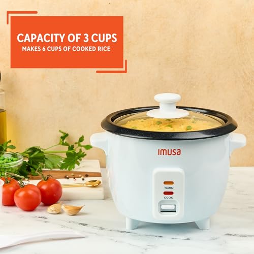 IMUSA Mini Electric Rice Cooker 6 Cup Cooked 3 Cup Uncooked – Ceramic Nonstick Pot, Small Multi Cooker for Rice, Quinoa, Oatmeal, Stew – Keep Warm – Compact for Dorm RV Kitchen - My Kitchen Products
