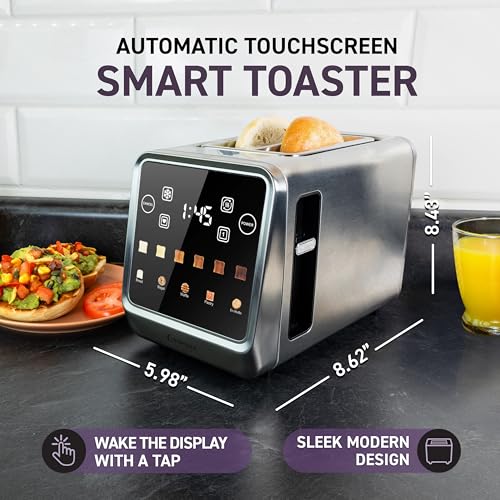 Inspirex Touch Screen Toaster - 2 Slice Extra-Wide Slots - 5 Bread Type and 6 Browning Levels - Defrost, Reheat, Favorite, Single Slot Settings - Stainless Steel - My Kitchen Products
