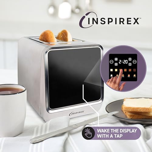 Inspirex Touch Screen Toaster - 2 Slice Extra-Wide Slots - 5 Bread Type and 6 Browning Levels - Defrost, Reheat, Favorite, Single Slot Settings - Stainless Steel - My Kitchen Products