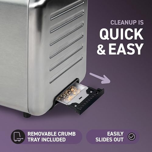 Inspirex Touch Screen Toaster - 2 Slice Extra-Wide Slots - 5 Bread Type and 6 Browning Levels - Defrost, Reheat, Favorite, Single Slot Settings - Stainless Steel - My Kitchen Products