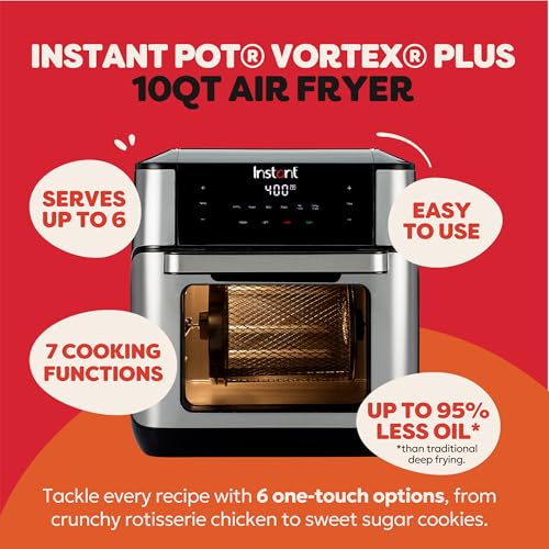 Instant Pot 10QT Air Fryer, 7-in-1 Functions with EvenCrisp Technology that Crisps, Broils, Bakes, Roasts, Dehydrates, Reheats & Rotisseries, Includes over 100 In-App Recipes, Stainless Steel - My Kitchen Products