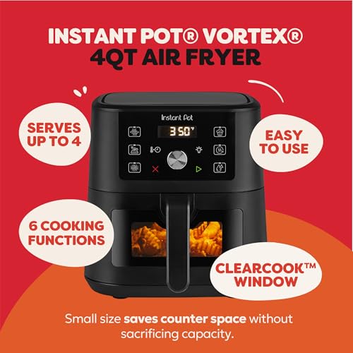 Instant Pot 4Qt Vortex 6-in-1 Mini Air Fryer, Custom Program Options, Air Fry, Broil, Roast, Dehydrate, Bake, Reheat, Black, 4 Quarts - My Kitchen Products