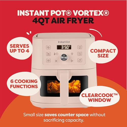 Instant Pot 4Qt VORTEX 6-in-1 Mini Air Fryer, Custom Program Options, Air Fry, Broil, Roast, Dehydrate, Bake, Reheat, Rosewater, 4 Quarts - My Kitchen Products
