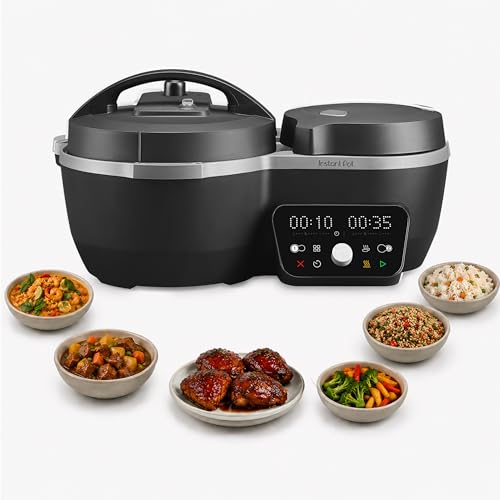 Instant Pot Dual Action 8‑in‑1 Multi-Cooker with Serve Together™ Smart Timing, 4Qt Pressure Cooker & 2Qt Rice Cooker, Cook Mains & Sides Together, Fast Cooking, PFAS-Free Pot*, Sauté, Slow Cook, Black - My Kitchen Products
