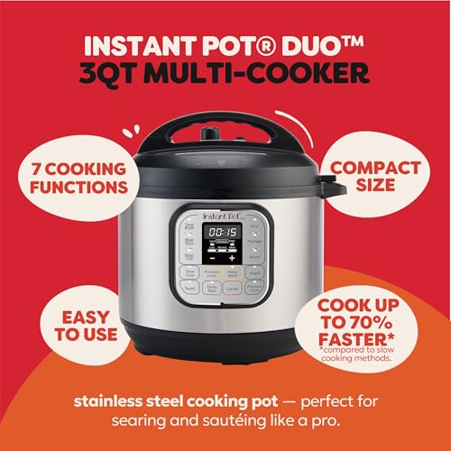 Instant Pot Duo 7-in-1 Mini Electric Pressure Cooker, Slow Rice Cooker, Steamer, Sauté, Yogurt Maker, Warmer & Sterilizer, Includes Free App with over 1900 Recipes, Stainless Steel, 3 Quart - My Kitchen Products