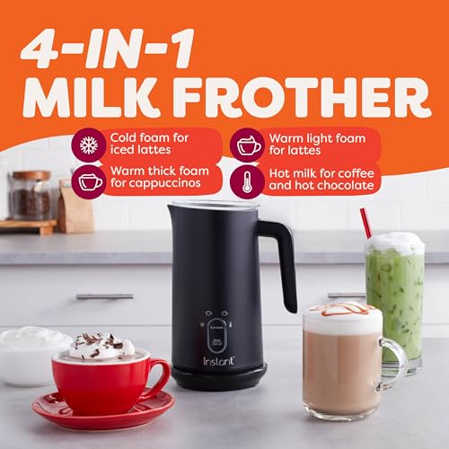 Instant Pot Milk Frother, 4-in-1 Electric Milk Steamer, 10oz/295ml Automatic Hot and Cold Foam Maker and Milk Warmer for Latte, Cappuccinos, Macchiato, From the Makers of Instant 500W, Black - My Kitchen Products