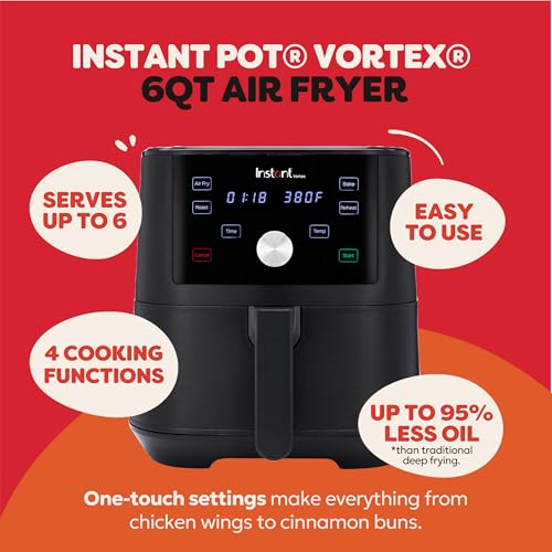 Instant Pot Vortex 6QT XL Air Fryer, 4-in-1 Functions that Crisps, Roasts, Reheats, Bakes for Quick Easy Meals, 100+ In-App Recipes, is Dishwasher-Safe, from the Makers of Instant Pot, Black - My Kitchen Products