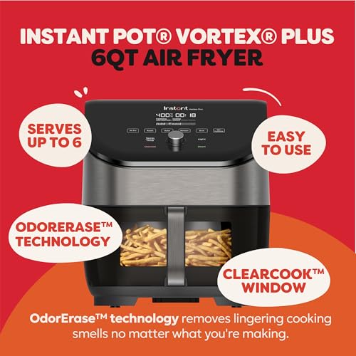 Instant Pot Vortex Plus 6QT Air Fryer with Odor Erase Technology,6-in-1 Functions that Crisps,Roasts, Broils,Dehydrates, Bakes & Reheats, 100+In-App Recipes, from the Makers of Instant Pot,1700W,Black - My Kitchen Products