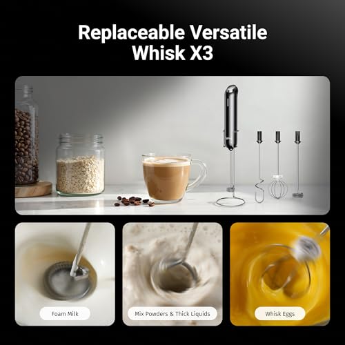 InstaWhisk Milk Frother with Variable Speed, Rechargeable Coffee Frother Wand with Detachable Double Whisk, Drink Mixer Handheld Electric Stirrer for Latte, Cappuccino, Matcha, Almond Milk, Protein - My Kitchen Products