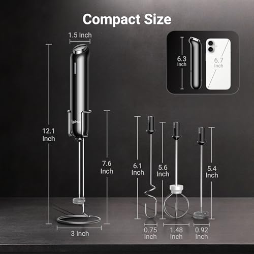 InstaWhisk Milk Frother with Variable Speed, Rechargeable Coffee Frother Wand with Detachable Double Whisk, Drink Mixer Handheld Electric Stirrer for Latte, Cappuccino, Matcha, Almond Milk, Protein - My Kitchen Products