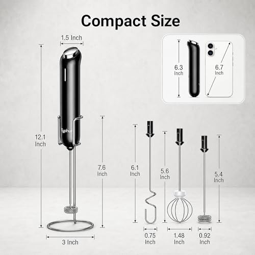 InstaWhisk Upgraded Milk Frother with Variable Speed - Rechargeable Handheld Coffee Frother Wand with Detachable Whisks, Electric Drink Mixer for Latte, Cappuccino, Matcha, Almond Milk, Protein, Black - My Kitchen Products