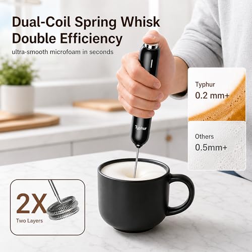 InstaWhisk Upgraded Milk Frother with Variable Speed - Rechargeable Handheld Coffee Frother Wand with Detachable Whisks, Electric Drink Mixer for Latte, Cappuccino, Matcha, Almond Milk, Protein, Black - My Kitchen Products