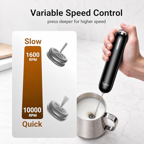 InstaWhisk Upgraded Milk Frother with Variable Speed - Rechargeable Handheld Coffee Frother Wand with Detachable Whisks, Electric Drink Mixer for Latte, Cappuccino, Matcha, Almond Milk, Protein, Black - My Kitchen Products