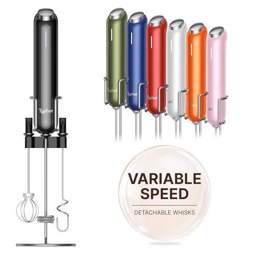 InstaWhisk Upgraded Milk Frother with Variable Speed - Rechargeable Handheld Coffee Frother Wand with Detachable Whisks, Electric Drink Mixer for Latte, Cappuccino, Matcha, Almond Milk, Protein, Black - My Kitchen Products