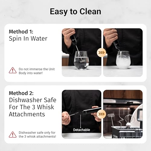 InstaWhisk Upgraded Milk Frother with Variable Speed - Rechargeable Handheld Coffee Frother Wand with Detachable Whisks, Electric Drink Mixer for Latte, Cappuccino, Matcha, Almond Milk, Protein, Black - My Kitchen Products