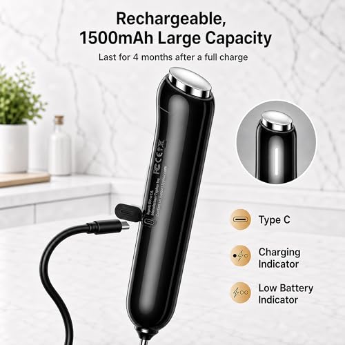 InstaWhisk Upgraded Milk Frother with Variable Speed - Rechargeable Handheld Coffee Frother Wand with Detachable Whisks, Electric Drink Mixer for Latte, Cappuccino, Matcha, Almond Milk, Protein, Black - My Kitchen Products