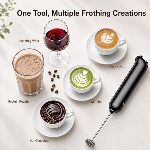 InstaWhisk Upgraded Milk Frother with Variable Speed - Rechargeable Handheld Coffee Frother Wand with Detachable Whisks, Electric Drink Mixer for Latte, Cappuccino, Matcha, Almond Milk, Protein, Black - My Kitchen Products