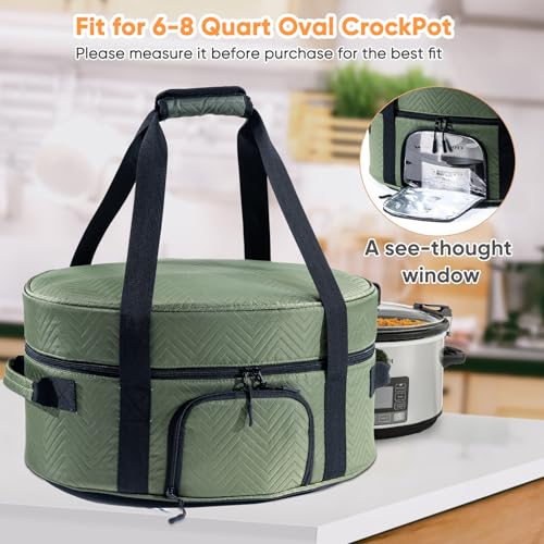 Insulated Slow Cooker Carrying Bag for 6-8 Quart CrockPot and Hamilton Beach Slow Cooker with See-thought Window, Portable Carrier Case with Adjustable Band and Accessory Pocket - My Kitchen Products