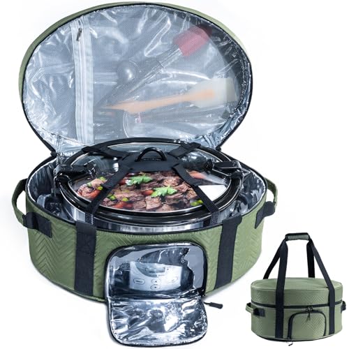 Insulated Slow Cooker Carrying Bag for 6-8 Quart CrockPot and Hamilton Beach Slow Cooker with See-thought Window, Portable Carrier Case with Adjustable Band and Accessory Pocket - My Kitchen Products