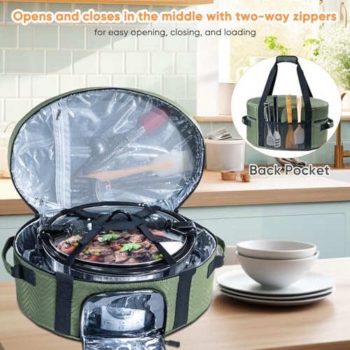 Insulated Slow Cooker Carrying Bag for 6-8 Quart CrockPot and Hamilton Beach Slow Cooker with See-thought Window, Portable Carrier Case with Adjustable Band and Accessory Pocket - My Kitchen Products