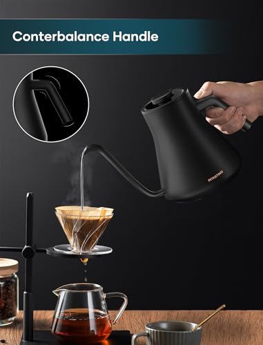 INTASTING Electric Kettles, Gooseneck Electric Kettle, ±1℉ Temperature Control, Stainless Steel Inner, Quick Heating, for Pour Over Coffee, Brew Tea, Boil Hot Water, 0.9L Black - My Kitchen Products