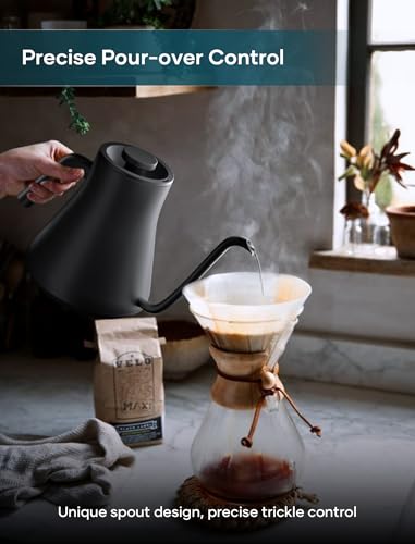 INTASTING Electric Kettles, Gooseneck Electric Kettle, ±1℉ Temperature Control, Stainless Steel Inner, Quick Heating, for Pour Over Coffee, Brew Tea, Boil Hot Water, 0.9L Black - My Kitchen Products