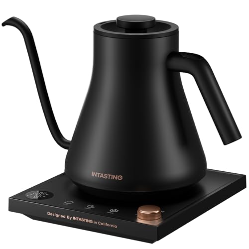 INTASTING Electric Kettles, Gooseneck Electric Kettle, ±1℉ Temperature Control, Stainless Steel Inner, Quick Heating, for Pour Over Coffee, Brew Tea, Boil Hot Water, 0.9L Black - My Kitchen Products