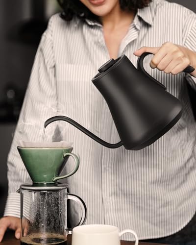 INTASTING Gooseneck Electric Kettle with ±1℉ Temperature Control for Pour Over Coffee & Tea, Quick Heating, BPA-Free Stainless Steel, Built-in Brew Timer, 1500W/0.9L (Ebony Black) - My Kitchen Products