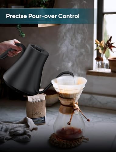 INTASTING Gooseneck Electric Kettle with ±1℉ Temperature Control for Pour Over Coffee & Tea, Quick Heating, BPA-Free Stainless Steel, Built-in Brew Timer, 1500W/0.9L (Ebony Black) - My Kitchen Products