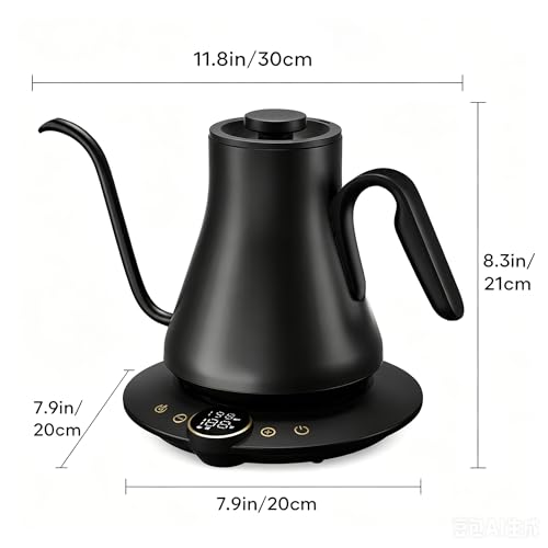 INTASTING Gooseneck Electric Kettle with ±1℉ Temperature Control for Pour Over Coffee & Tea, Quick Heating, BPA-Free Stainless Steel, Built-in Brew Timer, 1500W/0.9L (Ebony Black) - My Kitchen Products