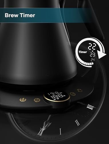 INTASTING Gooseneck Electric Kettle with ±1℉ Temperature Control for Pour Over Coffee & Tea, Quick Heating, BPA-Free Stainless Steel, Built-in Brew Timer, 1500W/0.9L (Ebony Black) - My Kitchen Products