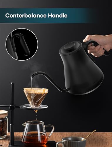 INTASTING Gooseneck Electric Kettle with ±1℉ Temperature Control for Pour Over Coffee & Tea, Quick Heating, BPA-Free Stainless Steel, Built-in Brew Timer, 1500W/0.9L (Ebony Black) - My Kitchen Products