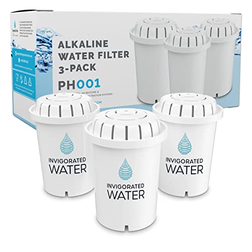 Invigorated Water PH001 - White Alkaline Water Filter – Replacement Filters for all Pitcher & Dispenser Filtration Systems – BPA-Free, Removes Chlorine, Heavy Metals – 96 Gallons/Filter (3-Pack) - My Kitchen Products