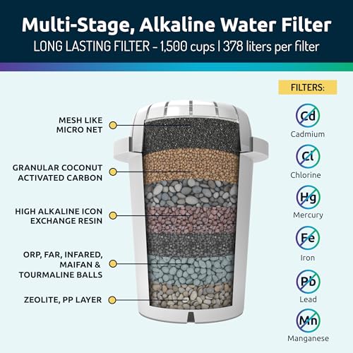 Invigorated Water PH001 - White Alkaline Water Filter – Replacement Filters for all Pitcher & Dispenser Filtration Systems – BPA-Free, Removes Chlorine, Heavy Metals – 96 Gallons/Filter (3-Pack) - My Kitchen Products