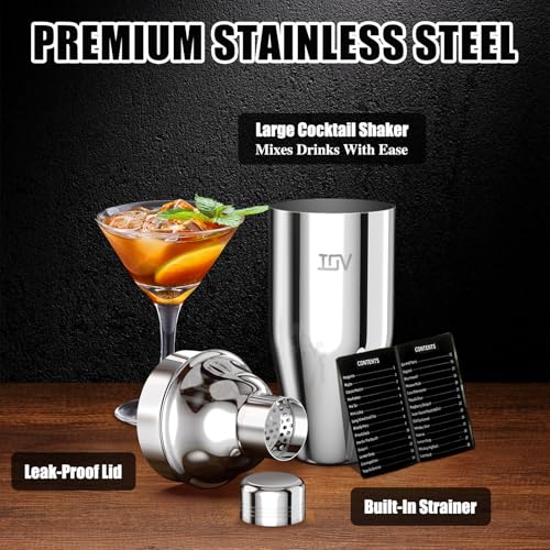 IOV Cocktail Shaker, 24 oz Martini Shaker, Drink Mixer with Built-in Strainer, Professional Stainless Steel Margarita Alcohol Shakers with Cocktail Recipe Guide, Bartender Kit Gifts - My Kitchen Products