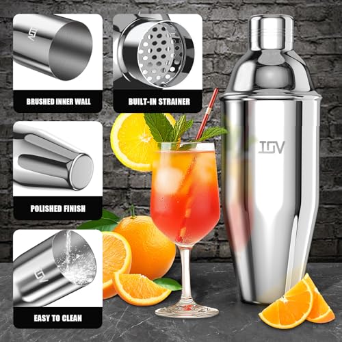 IOV Cocktail Shaker, 24 oz Martini Shaker, Drink Mixer with Built-in Strainer, Professional Stainless Steel Margarita Alcohol Shakers with Cocktail Recipe Guide, Bartender Kit Gifts - My Kitchen Products