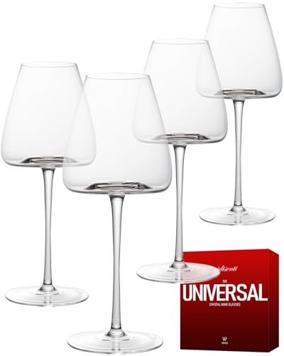 iridisenti Hand-Blown 18OZ Crystal Wine Glasses Set of 4, Lead-Free Crystal Glasses with Unique Bottom Design for Red, White