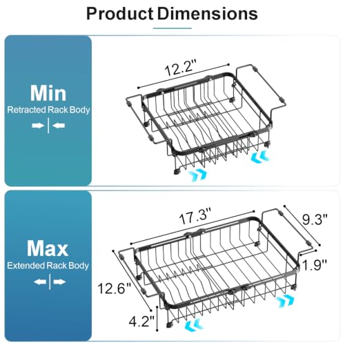 iSPECLE Dish Drying Rack Over the Sink, Expandable Dish Drainer for Small Kitchen, Apartment, RV, Dish Strainer with Utensil Holder and Twist-Lock, Space Saving, Black - My Kitchen Products