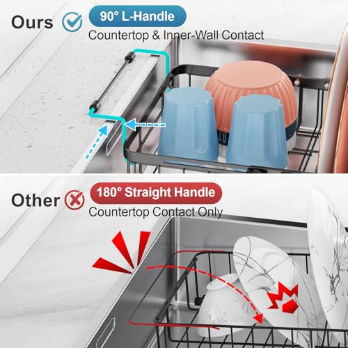 iSPECLE Dish Drying Rack Over the Sink, Expandable Dish Drainer for Small Kitchen, Apartment, RV, Dish Strainer with Utensil Holder and Twist-Lock, Space Saving, Black - My Kitchen Products