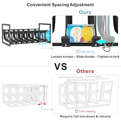 iSPECLE Expandable Can Organizer for Pantry, Large Capacity 60 Cans Can Storage Organizer Pantry Rack, Auto Rolling Dispenser & Stackable Metal Wire Holder for Deep Pantry Shelves, Black - My Kitchen Products