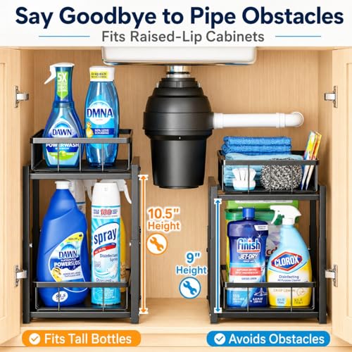 iSPECLE Under Kitchen Sink Organizer - 2 Tier Pull Out Shelf, 2 Pack - My Kitchen Products