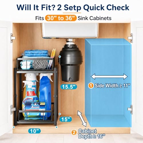 iSPECLE Under Kitchen Sink Organizer - 2 Tier Pull Out Shelf, 2 Pack - My Kitchen Products