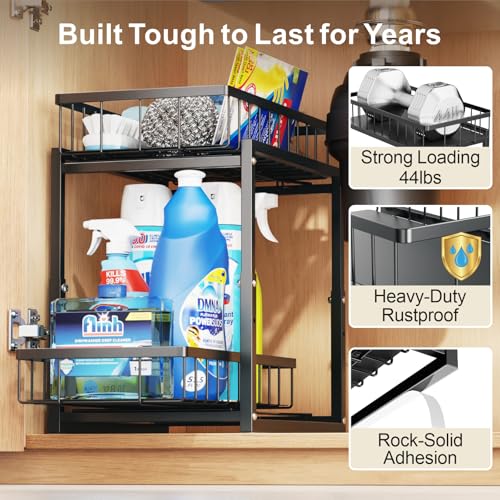 iSPECLE Under Kitchen Sink Organizer - 2 Tier Pull Out Shelf, 2 Pack - My Kitchen Products