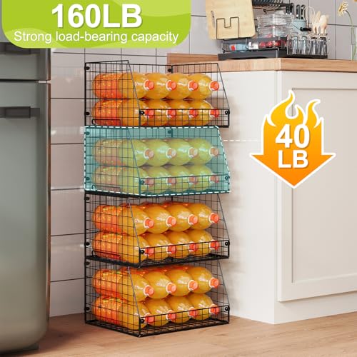 Jakyitvi 4 Pack XXL Stackable Wire Storage Basket, Extra Large Capacity Pantry Organizer and Storage, Muti-Purpose for Vegetable Fruit Basket & Can Organizer & Snack Rack & Metal Pantry Bin - My Kitchen Products