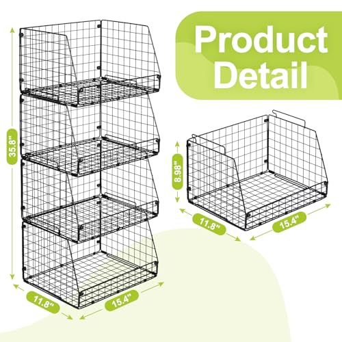 Jakyitvi 4 Pack XXL Stackable Wire Storage Basket, Extra Large Capacity Pantry Organizer and Storage, Muti-Purpose for Vegetable Fruit Basket & Can Organizer & Snack Rack & Metal Pantry Bin - My Kitchen Products